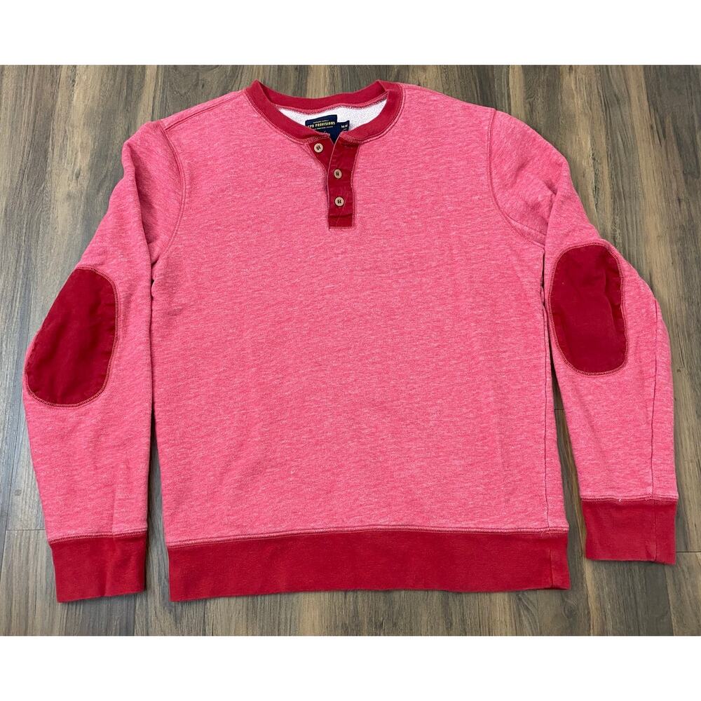 Men CPO Provisions henley elbow patch red cotton pullover sweatshirt, M